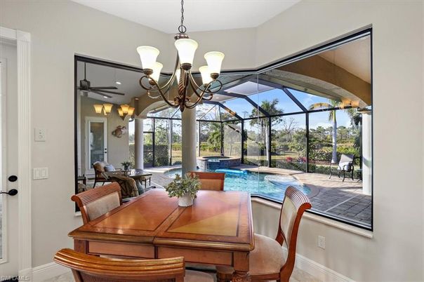 Chandelier, Dining room, Glass Ceilings, Interior, Pool, Sun Room