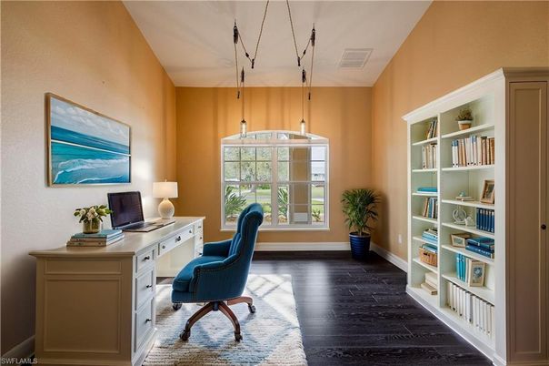 Home Office, Interior, Pendant Lights, Wood Texture Flooring