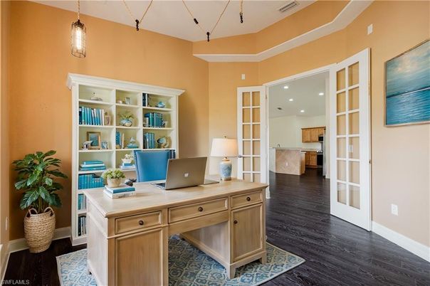 Home Office, Interior, Pendant Lights, Recessed Lighting, Wood Texture Flooring
