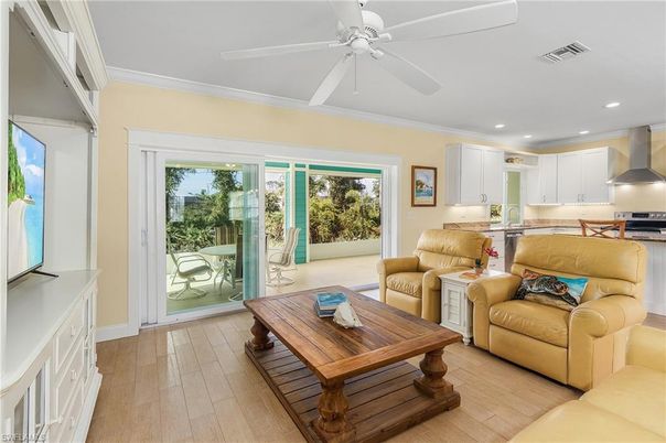 Interior, Kitchen, Living room, Recessed Lighting, Stainless Steel Appliances, Wood Texture Flooring