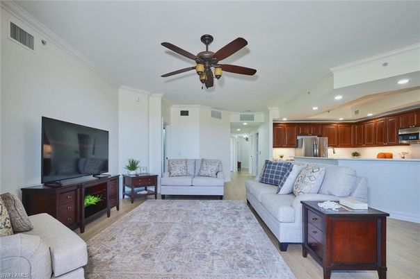 Interior, Kitchen, Living room, Recessed Lighting, Stainless Steel Appliances, Wood Texture Flooring