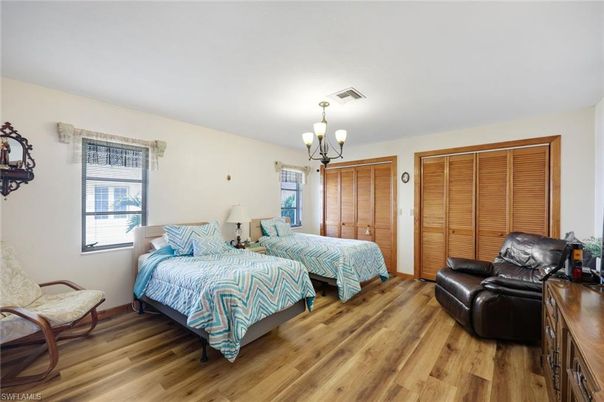 Bedroom, Chandelier, Interior, Wood Texture Flooring
