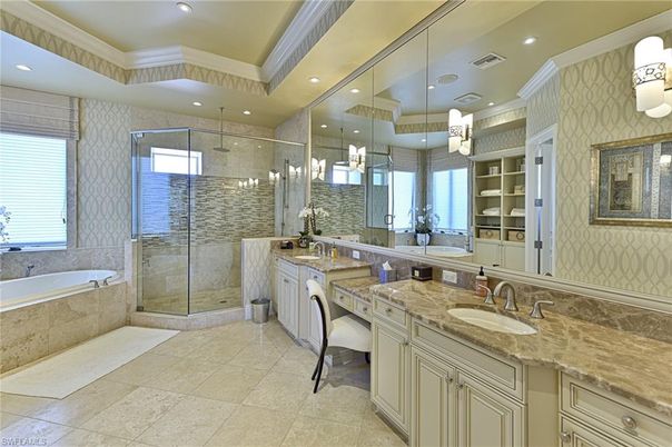 Bathroom, Dual Sink Vanities, Glass Shower, Interior, Recessed Lighting