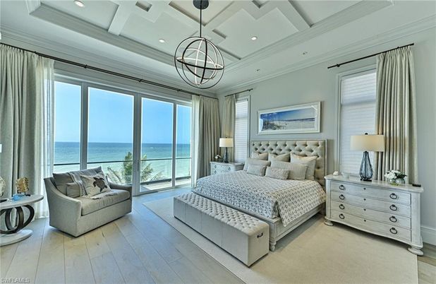 Bedroom, Interior, Pendant Lights, Recessed Lighting, Water, Wood Texture Flooring