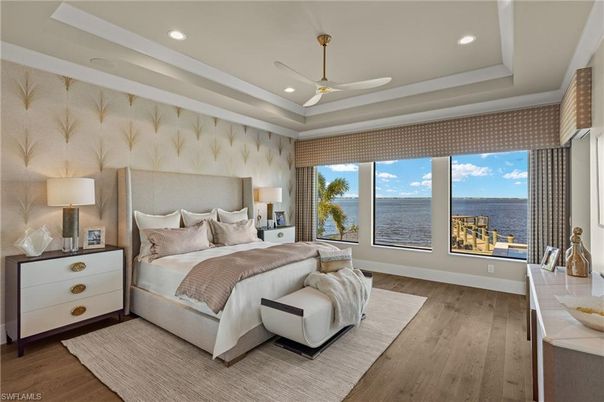 Bedroom, Interior, Recessed Lighting, Water, Wood Texture Flooring