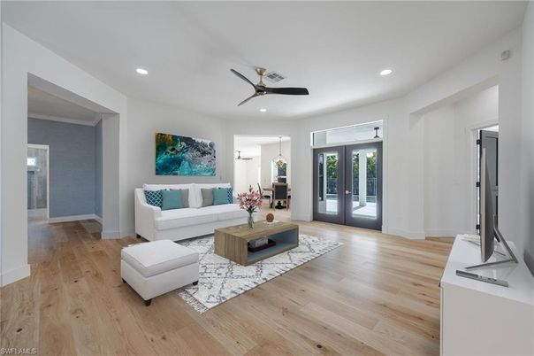 Interior, Living room, Recessed Lighting, Wood Texture Flooring