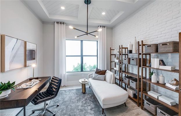 Home Office, Interior, Pendant Lights, Recessed Lighting, Stone Walls