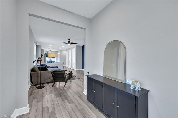 Interior, Living room, Pendant Lights, Recessed Lighting, Wood Texture Flooring