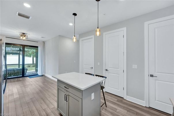 Interior, Kitchen, Pendant Lights, Recessed Lighting, Wood Texture Flooring