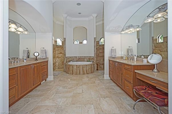 Bathroom, Dual Sink Vanities, Interior, Recessed Lighting, Tile Countertops
