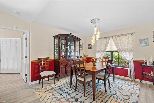 Dining room, Interior, Pendant Lights, Wood Texture Flooring