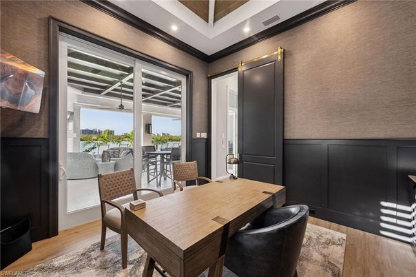 Dining room, Interior, Recessed Lighting, Wood Texture Flooring