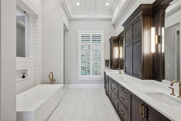 Bathroom, Dual Sink Vanities, Interior, Marble, Recessed Lighting