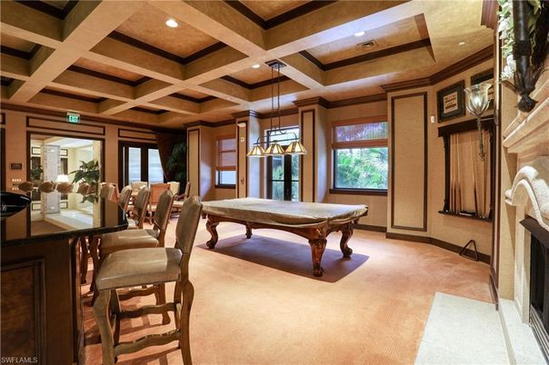 Billiard Table, Fireplace, Game Room, Interior, Pendant Lights, Recessed Lighting