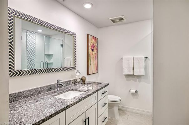 Bathroom, Dual Sink Vanities, Interior, Marble, Recessed Lighting