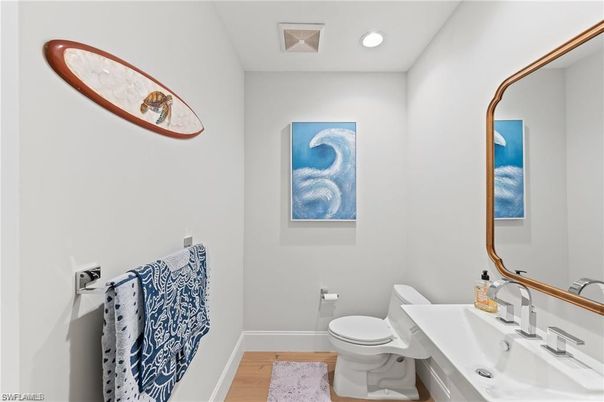 Bathroom, Interior, Recessed Lighting, Wood Texture Flooring