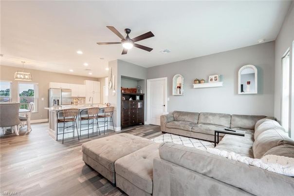 Dining room, Interior, Kitchen, Living room, Pendant Lights, Recessed Lighting, Wood Texture Flooring