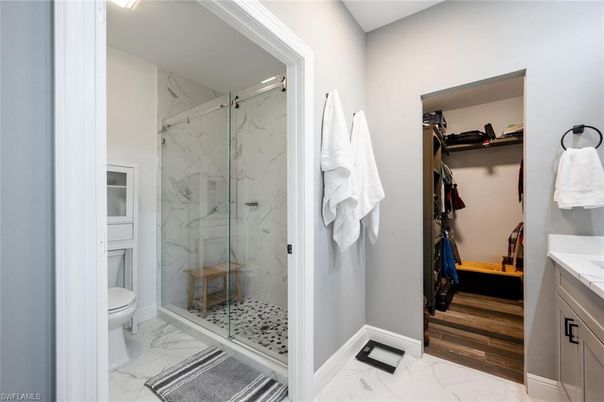 Bathroom, Glass Shower, Interior, Marble, Marble Walls