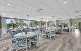 Chandelier, Dining room, Interior, Recessed Lighting, Wood Texture Flooring