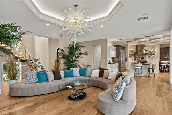 Interior, Kitchen, Living room, Pendant Lights, Recessed Lighting, Stainless Steel Appliances, Wood Texture Flooring