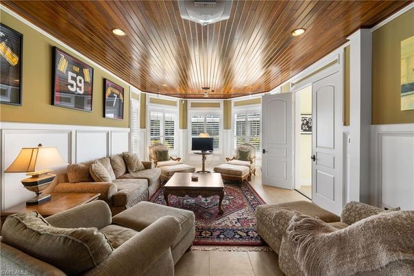 Interior, Living room, Recessed Lighting, Wooden Ceilings