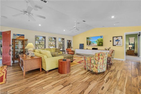 Interior, Living room, Recessed Lighting, Wood Texture Flooring