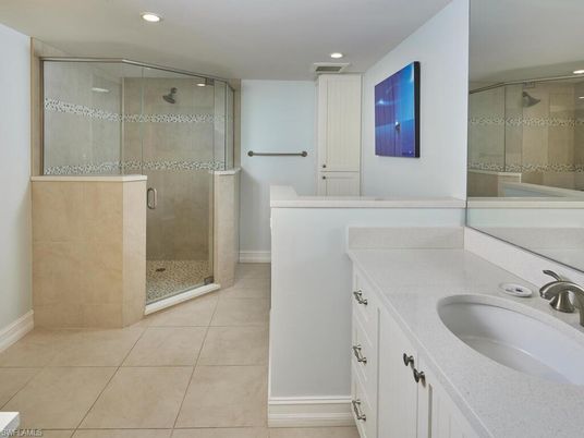 Bathroom, Dual Sink Vanities, Glass Shower, Interior, Recessed Lighting