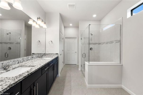 Bathroom, Dual Sink Vanities, Glass Shower, Interior, Recessed Lighting