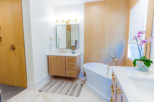 Bathroom, Dual Sink Vanities, Free Standing Baths, Interior, Marble