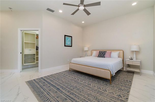 Bedroom, Interior, Marble, Recessed Lighting