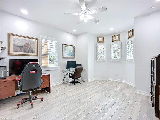 Home Office, Interior, Recessed Lighting, Wood Texture Flooring