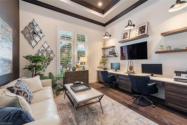 Home Office, Interior, Recessed Lighting, Wood Texture Flooring