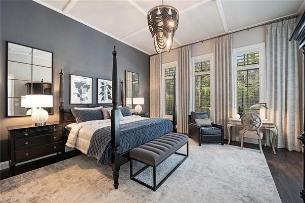 Bedroom, Interior, Pendant Lights, Wood Texture Flooring