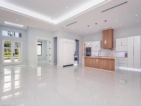 Interior, Kitchen, Marble, Pendant Lights, Recessed Lighting, Stainless Steel Appliances