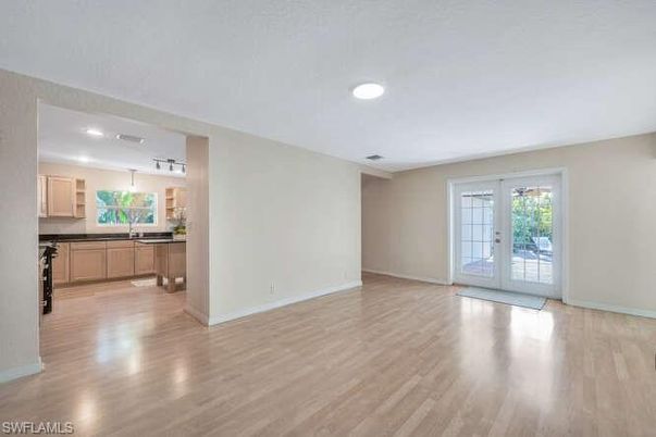 Empty room, Interior, Kitchen, Recessed Lighting, Wood Texture Flooring