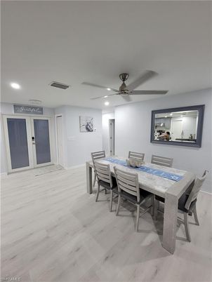 Dining room, Interior, Recessed Lighting, Wood Texture Flooring