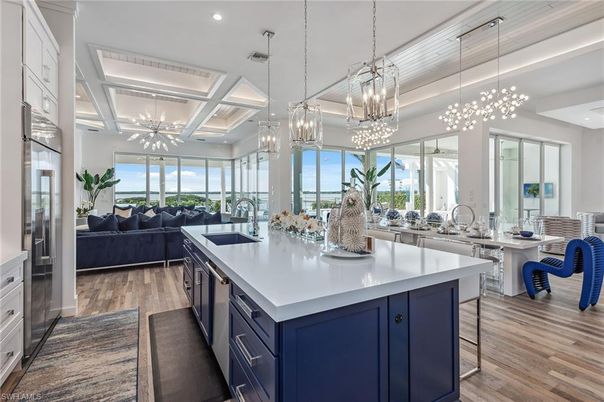Interior, Kitchen, Living room, Pendant Lights, Recessed Lighting, Wood Texture Flooring