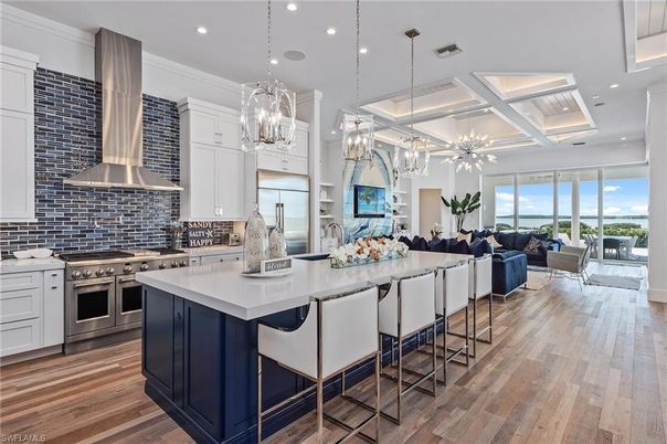 Interior, Kitchen, Living room, Pendant Lights, Recessed Lighting, Stainless Steel Appliances, Wood Texture Flooring