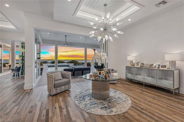 Interior, Living room, Pendant Lights, Recessed Lighting, Wood Texture Flooring