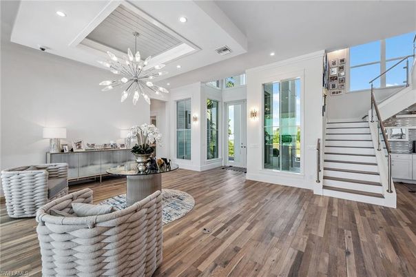 Interior, Living room, Pendant Lights, Recessed Lighting, Wood Texture Flooring