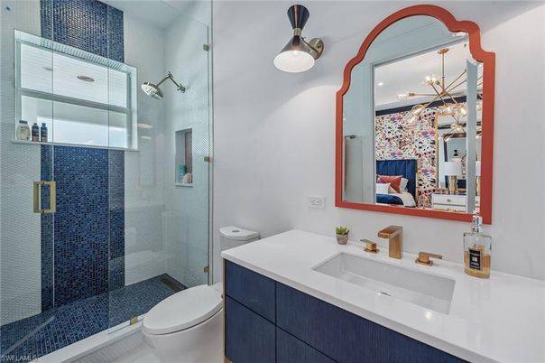 Bathroom, Glass Shower, Interior, Pendant Lights