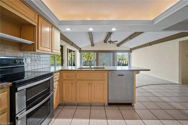 Interior, Kitchen, Recessed Lighting, Wooden Beams