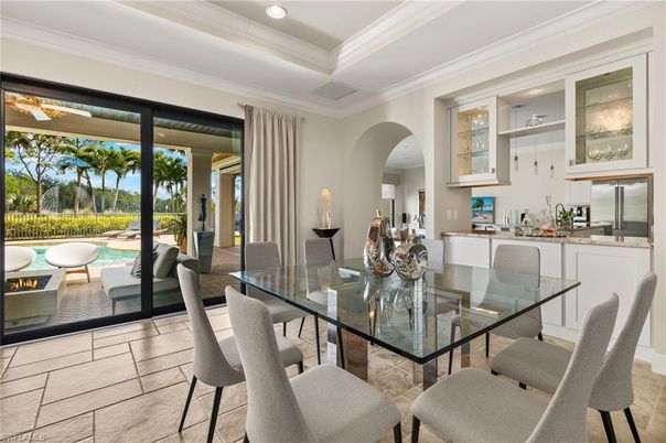 Dining room, Fireplace, Interior, Recessed Lighting