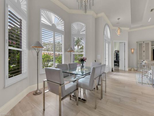 Dining room, Interior, Pendant Lights, Wood Texture Flooring