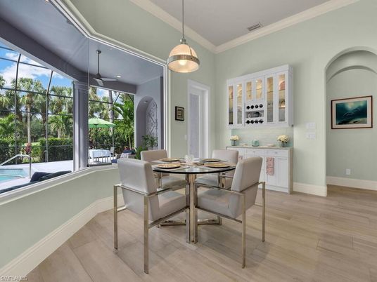 Dining room, Interior, Pendant Lights, Wood Texture Flooring