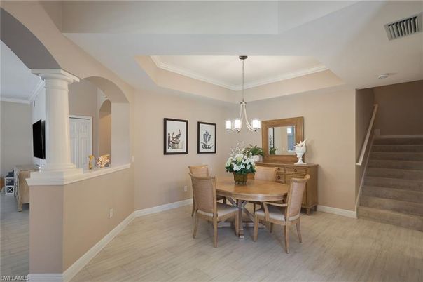 Dining room, Interior, Pendant Lights, Wood Texture Flooring