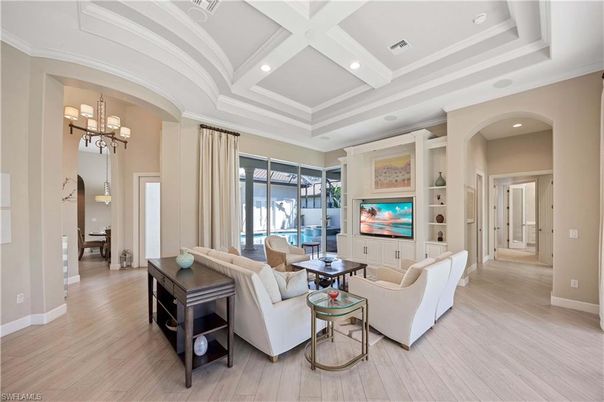Interior, Living room, Pendant Lights, Recessed Lighting, Wood Texture Flooring