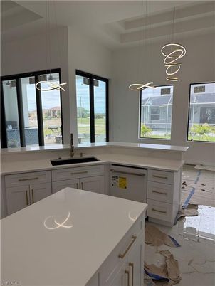 Interior, Kitchen, Marble, Pendant Lights