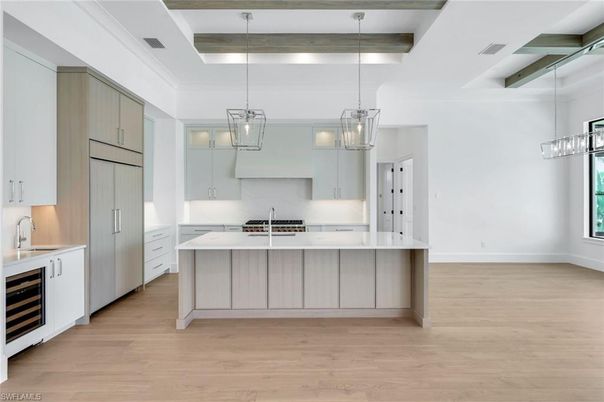 Interior, Kitchen, Pendant Lights, Wood Texture Flooring