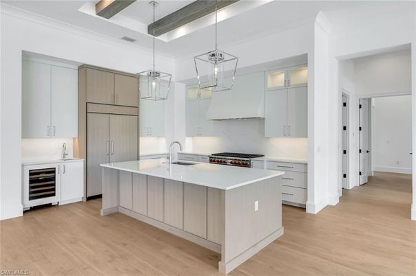 Interior, Kitchen, Pendant Lights, Wooden Beams, Wood Texture Flooring